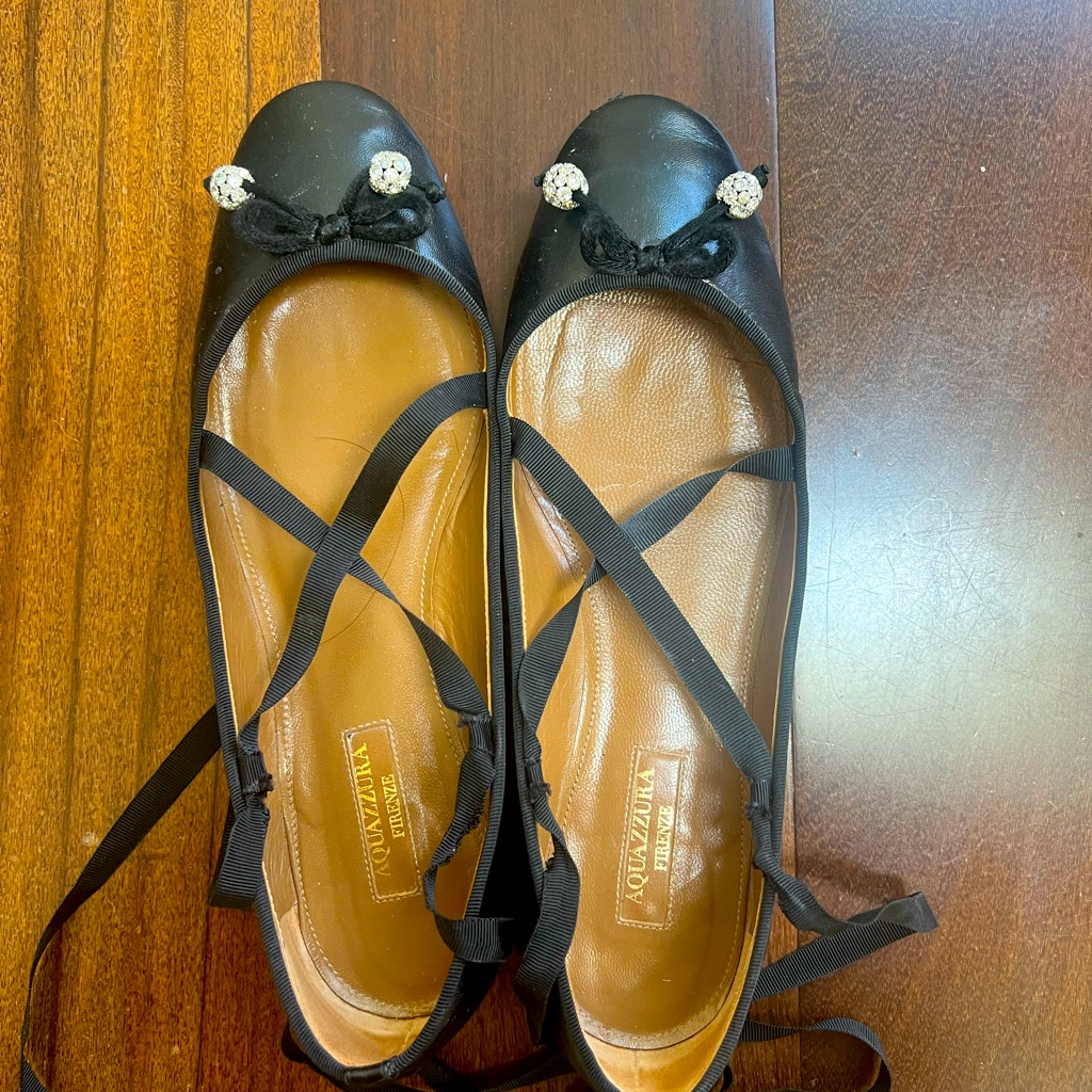 Aquazzura Black Tie Up Flat, Very Elegant Can Dress Up Or Dress Down